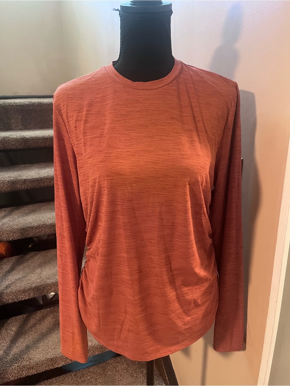 Calia Women's Ruched Long Sleeve Burnt Orange Crew Shirt Size Large